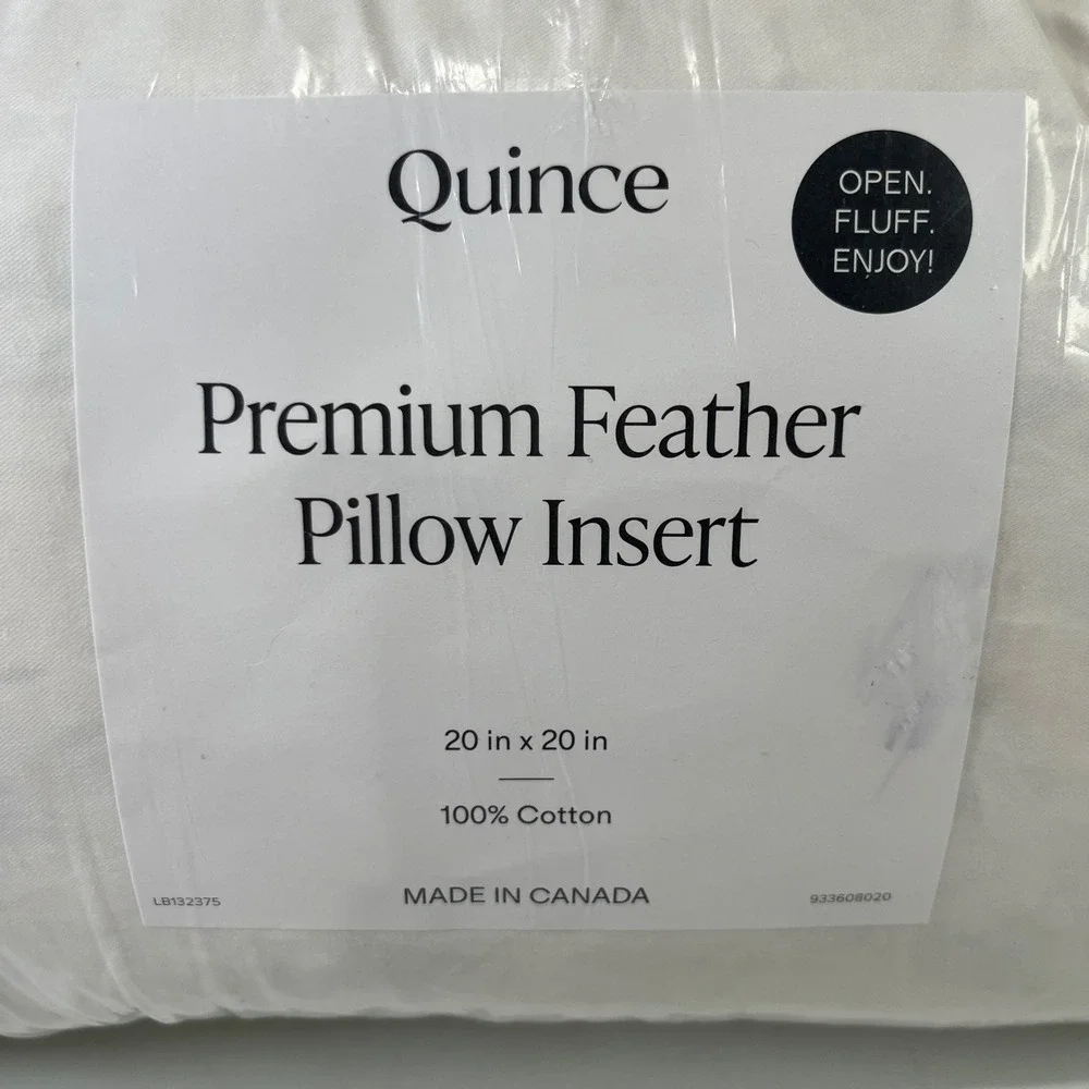 NEW Quince Premium Feather Pillow Insert Home 20x20 White Cotton Square